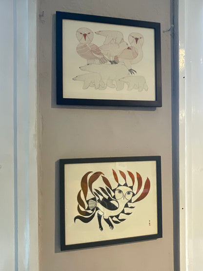 2 x vintage frame prints by kenojuak ashevak