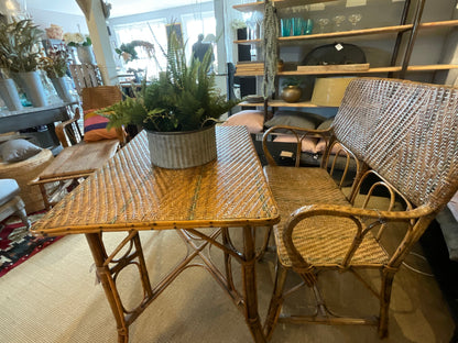 Authentic 1920s rattan table and bench