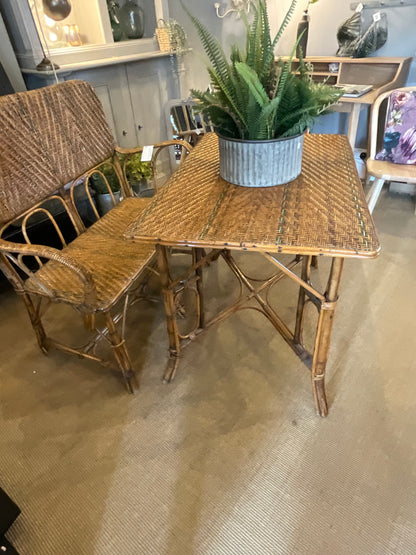 Authentic 1920s rattan table and bench