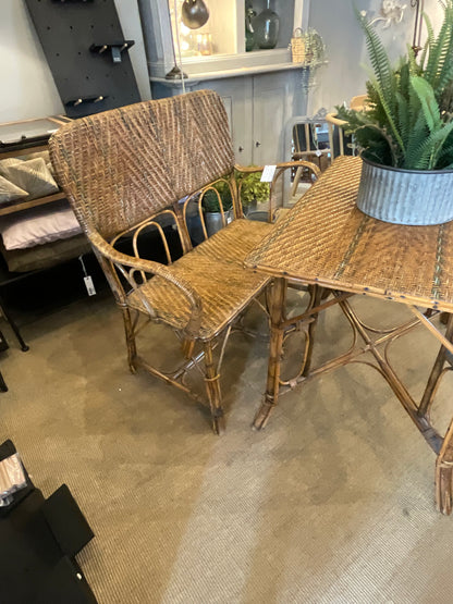 Authentic 1920s rattan table and bench