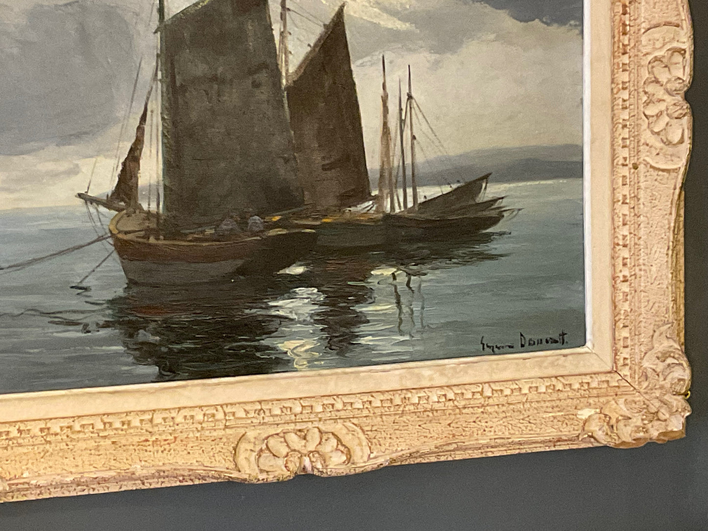 Vintage Oil Painting, Seascape, Boats. French Impressionism. Brocante Art Find, French Home Decor. Sea & Country Living