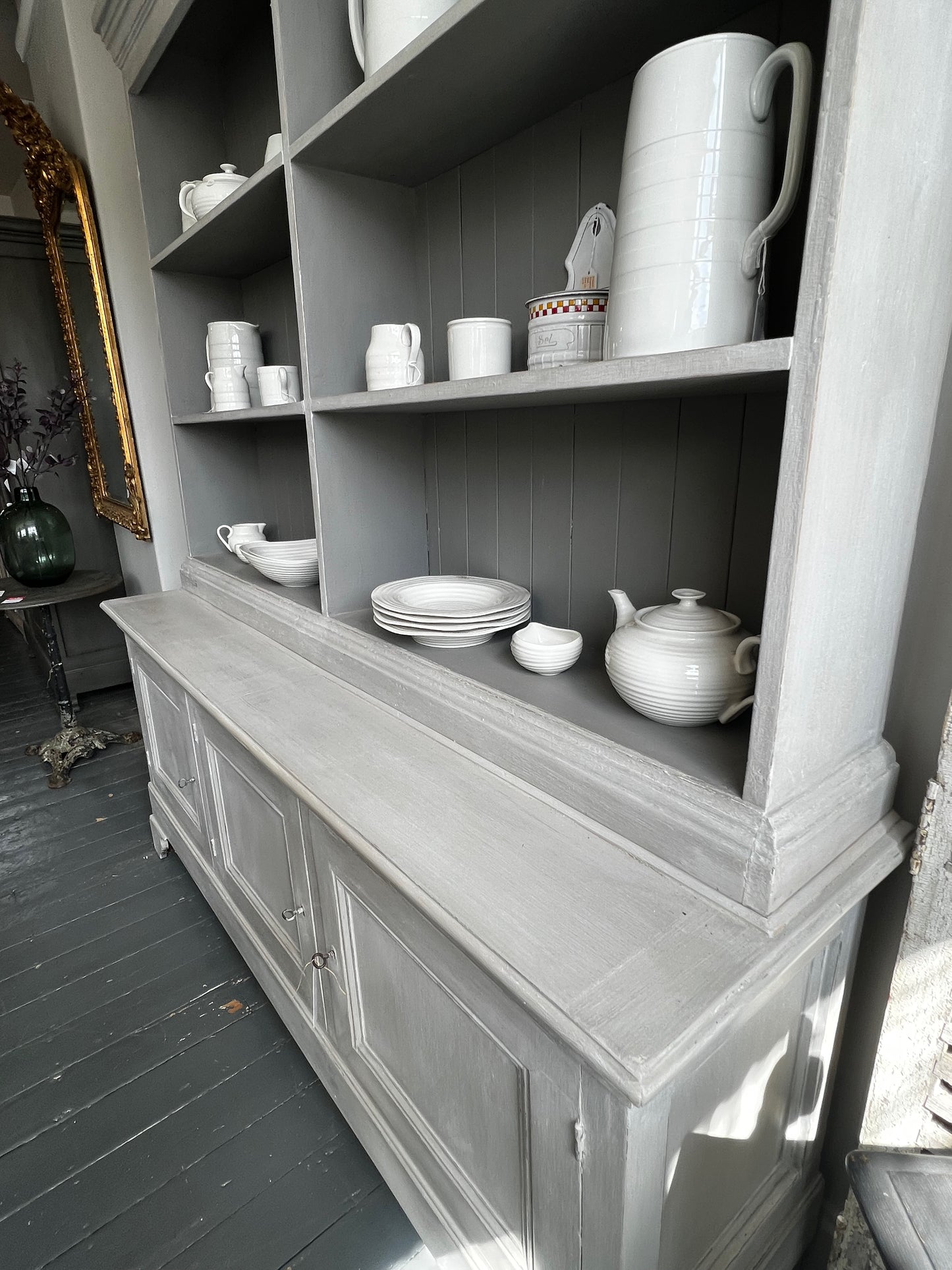 Antique Furniture. Vintage Double Buffet Dresser, Refurbished Grey Furniture. French Home Decor. Interiors & Styling