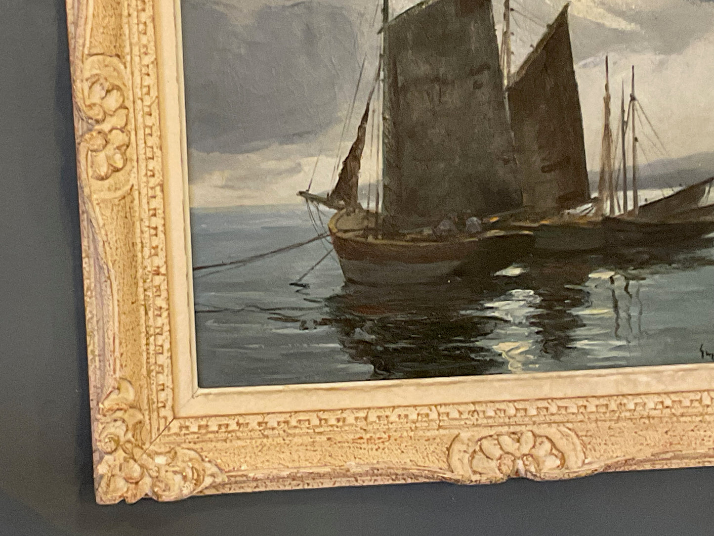 Vintage Oil Painting, Seascape, Boats. French Impressionism. Brocante Art Find, French Home Decor. Sea & Country Living