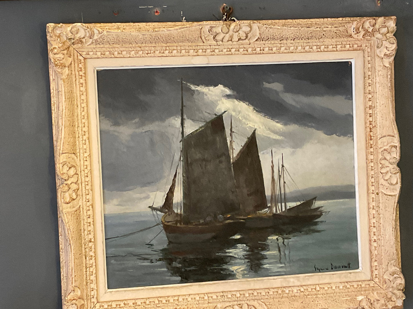 Vintage Oil Painting, Seascape, Boats. French Impressionism. Brocante Art Find, French Home Decor. Sea & Country Living