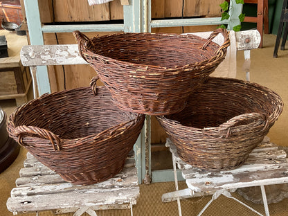 Vintage Harvest Baskets, French Apple Holders, Wicker Baskets/ French Decor