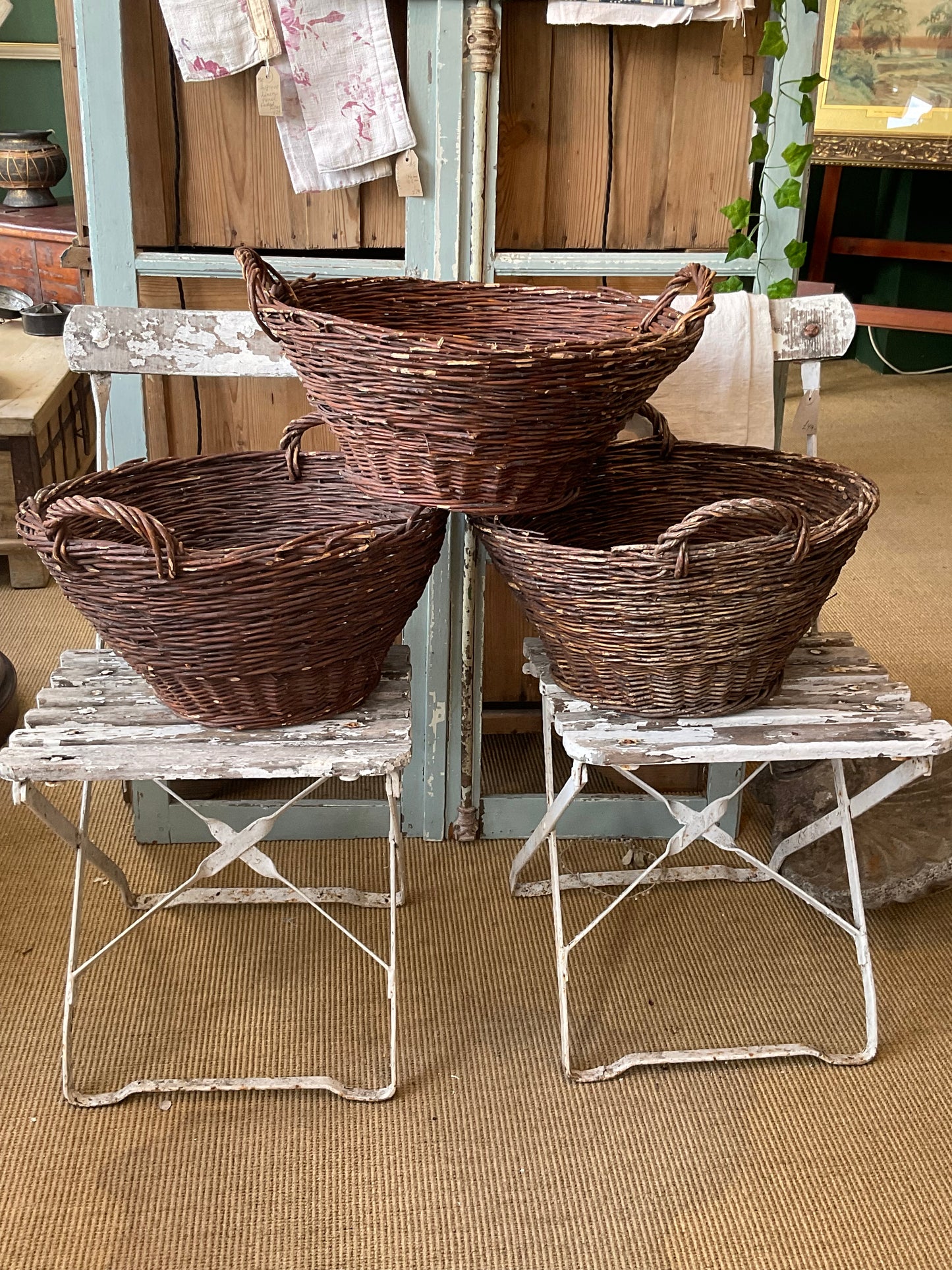 Vintage Harvest Baskets, French Apple Holders, Wicker Baskets/ French Decor