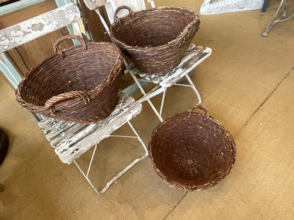 Vintage Harvest Baskets, French Apple Holders, Wicker Baskets/ French Decor