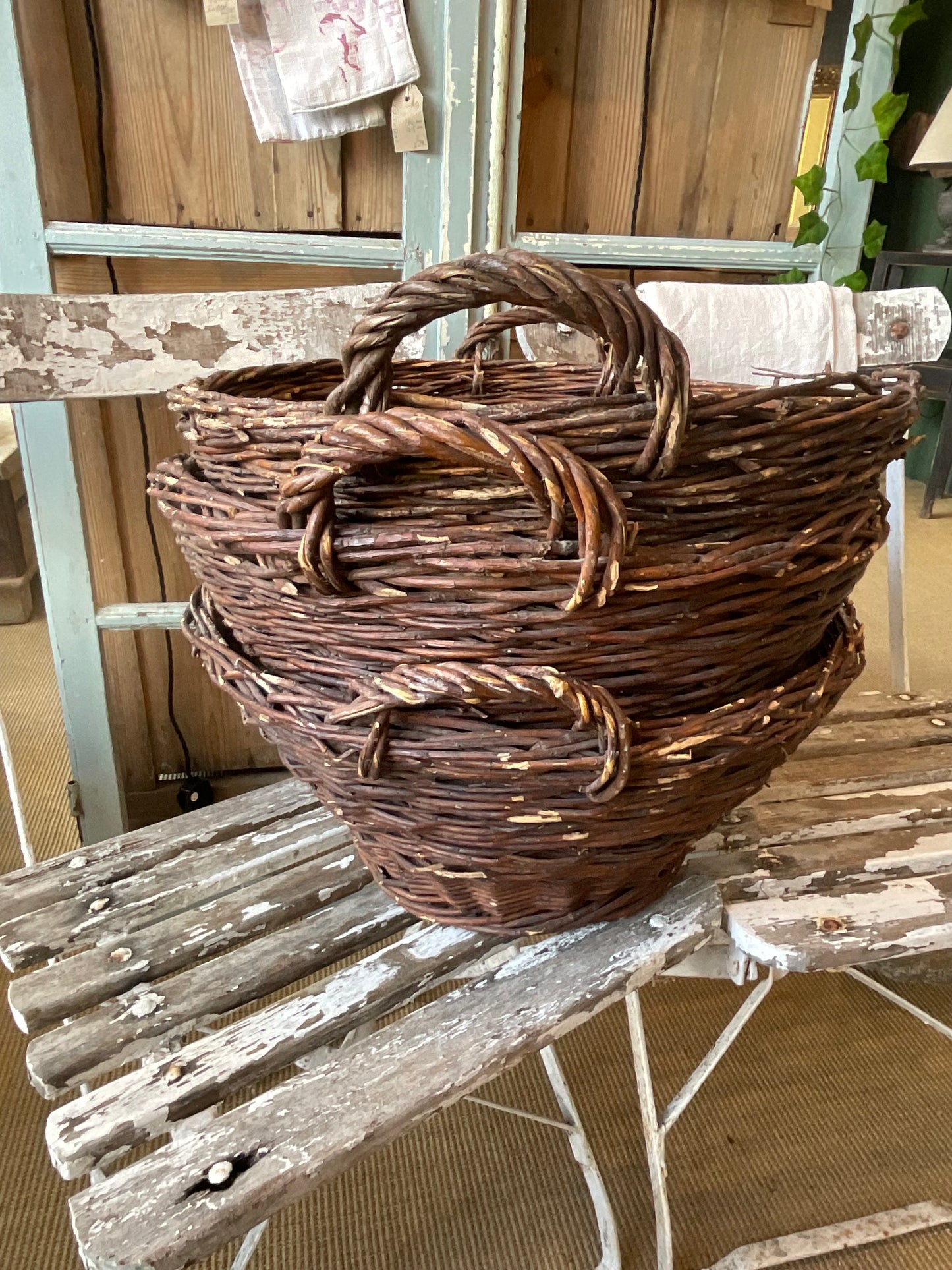 Vintage Harvest Baskets, French Apple Holders, Wicker Baskets/ French Decor