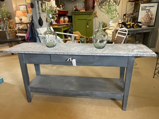 Vintage Table, Zinc Top Side Table, Kitchen Diner &  Garden / Graphite Grey