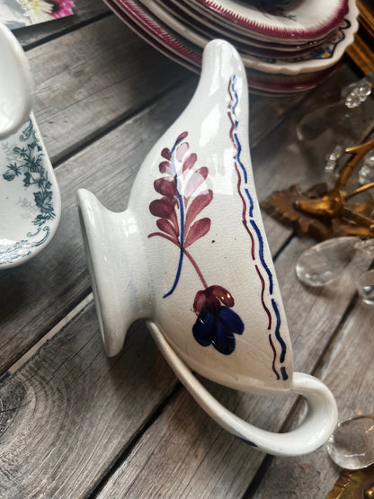 Vintage Gravy Boat, French faience Creamer Jug. Hand painted floral pattern, Sayce Dish, Provençal Dinner Table Kitchen