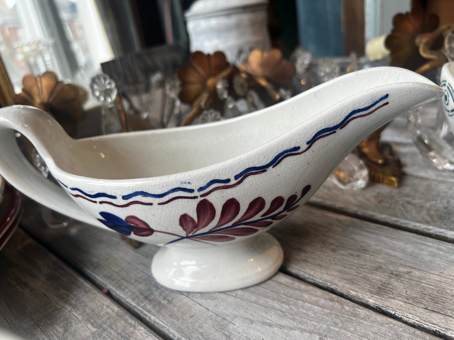 Vintage Gravy Boat, French faience Creamer Jug. Hand painted floral pattern, Sayce Dish, Provençal Dinner Table Kitchen