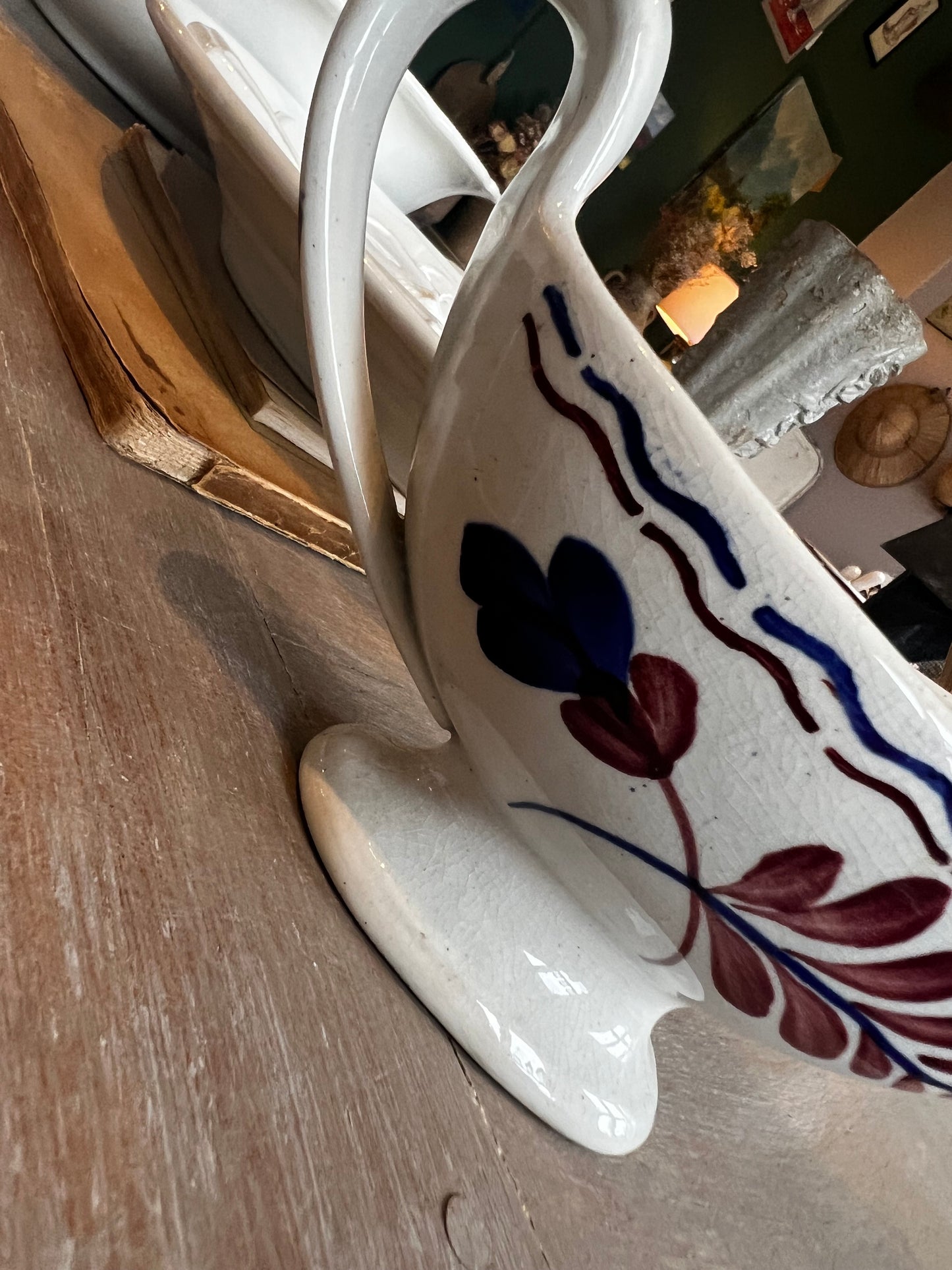 Vintage Gravy Boat, French faience Creamer Jug. Hand painted floral pattern, Sayce Dish, Provençal Dinner Table Kitchen