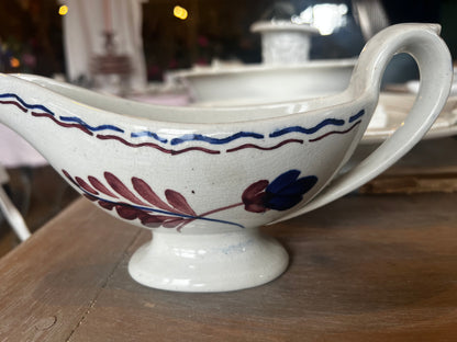 Vintage Gravy Boat, French faience Creamer Jug. Hand painted floral pattern, Sayce Dish, Provençal Dinner Table Kitchen