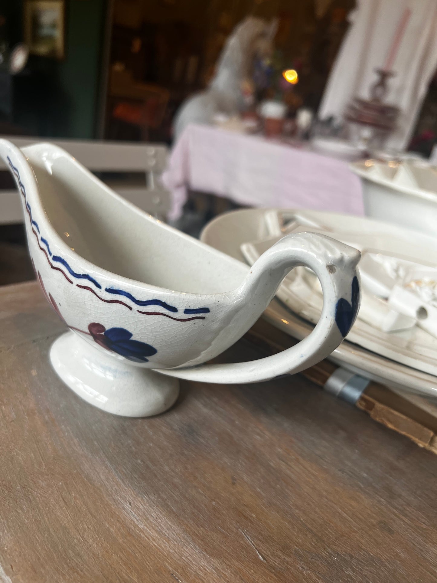 Vintage Gravy Boat, French faience Creamer Jug. Hand painted floral pattern, Sayce Dish, Provençal Dinner Table Kitchen