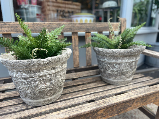 Pair Vintage Garden Pots, Garden Decor, Stone Planters