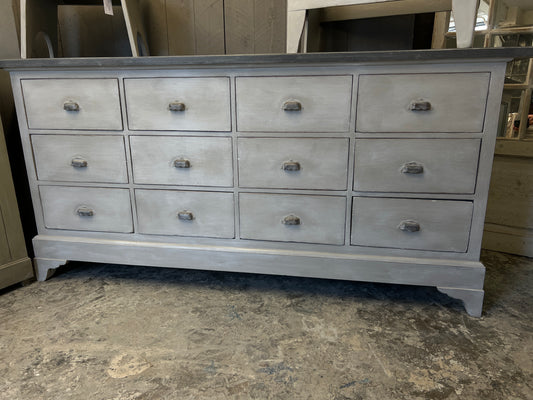 Vintage Grey sideboard / French room divider, 12 drawers cabinet unit/ Kitchen diner